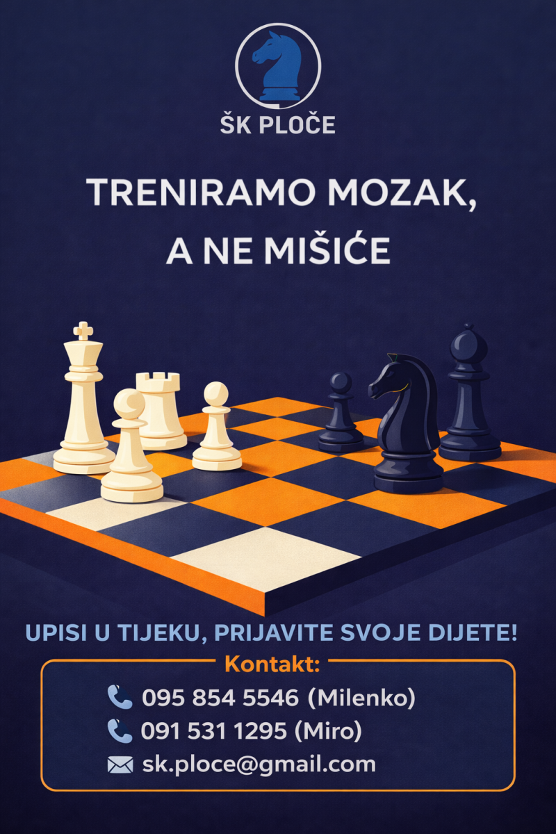 Šahovski klub Ploče upisuje nove polaznike u školu šaha “Petar Furst”