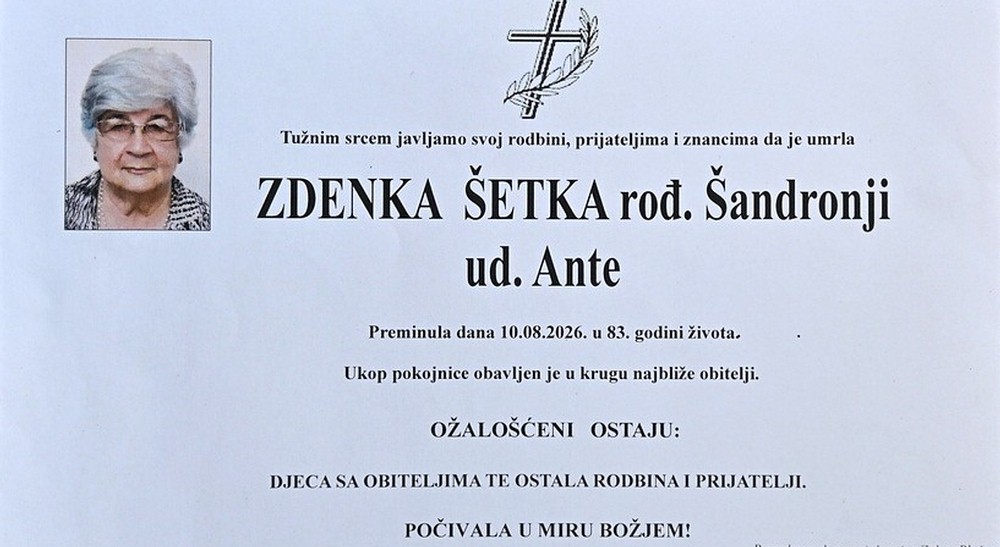 Preminula Zdenka Šetka rođ. Šandronji ud. Ante