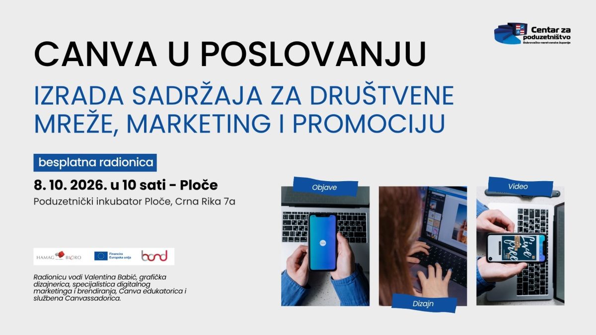 08.10.2026. – PLOČE – Prijava na radionicu „Canva u poslovanju – izrada sadržaja za društvene mreže, marketing i promociju“